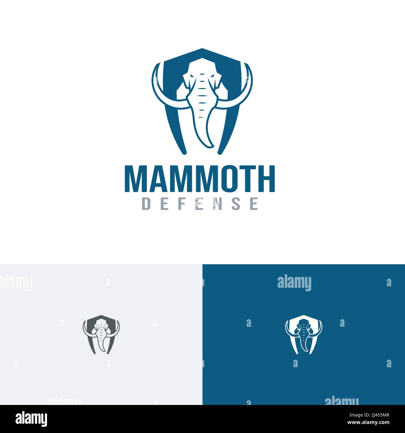 Big Mammoth Elephant Shield Strong Defense Logo Template Stock Vector