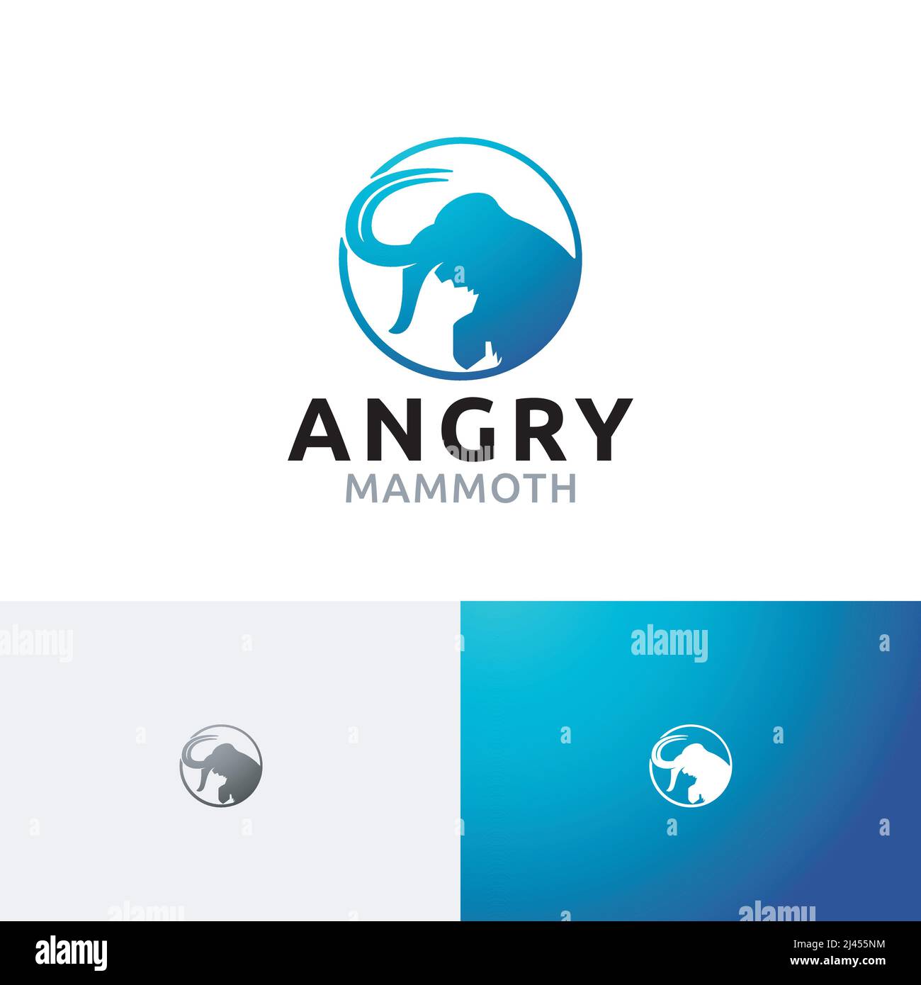 Angry Mammoth Big Ancient Elephant Circle Logo Template Stock Vector