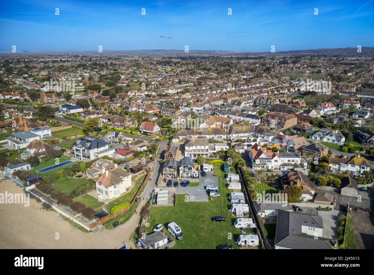 Beautiful aerial view of East Preston seafront in West Sussex England