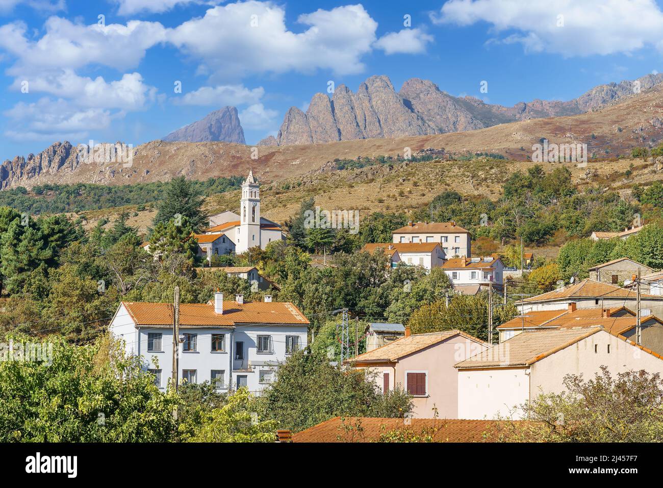 Landscape with Calacuccia village, Corsica island, France Stock Photo