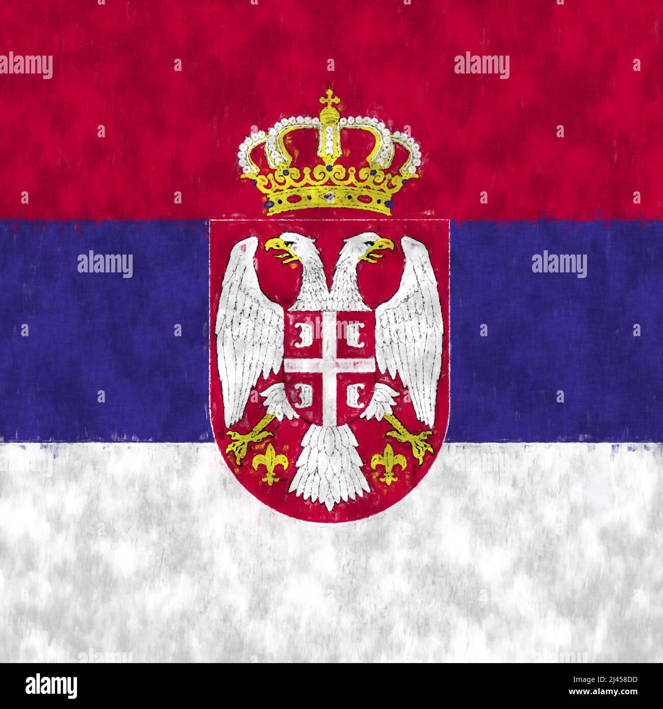 Serbia oil painting. Serbian emblem drawing canvas. A painted picture