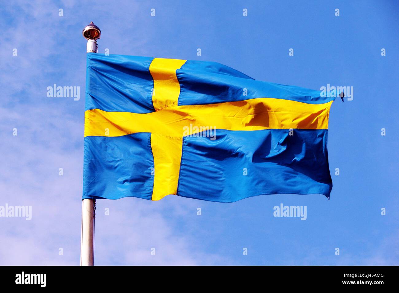 Schweden Stockholm Fahne, Landesfahne, Fahnenmast, Flagge, Flaggenmast, Nationalfahne, Stock Photo