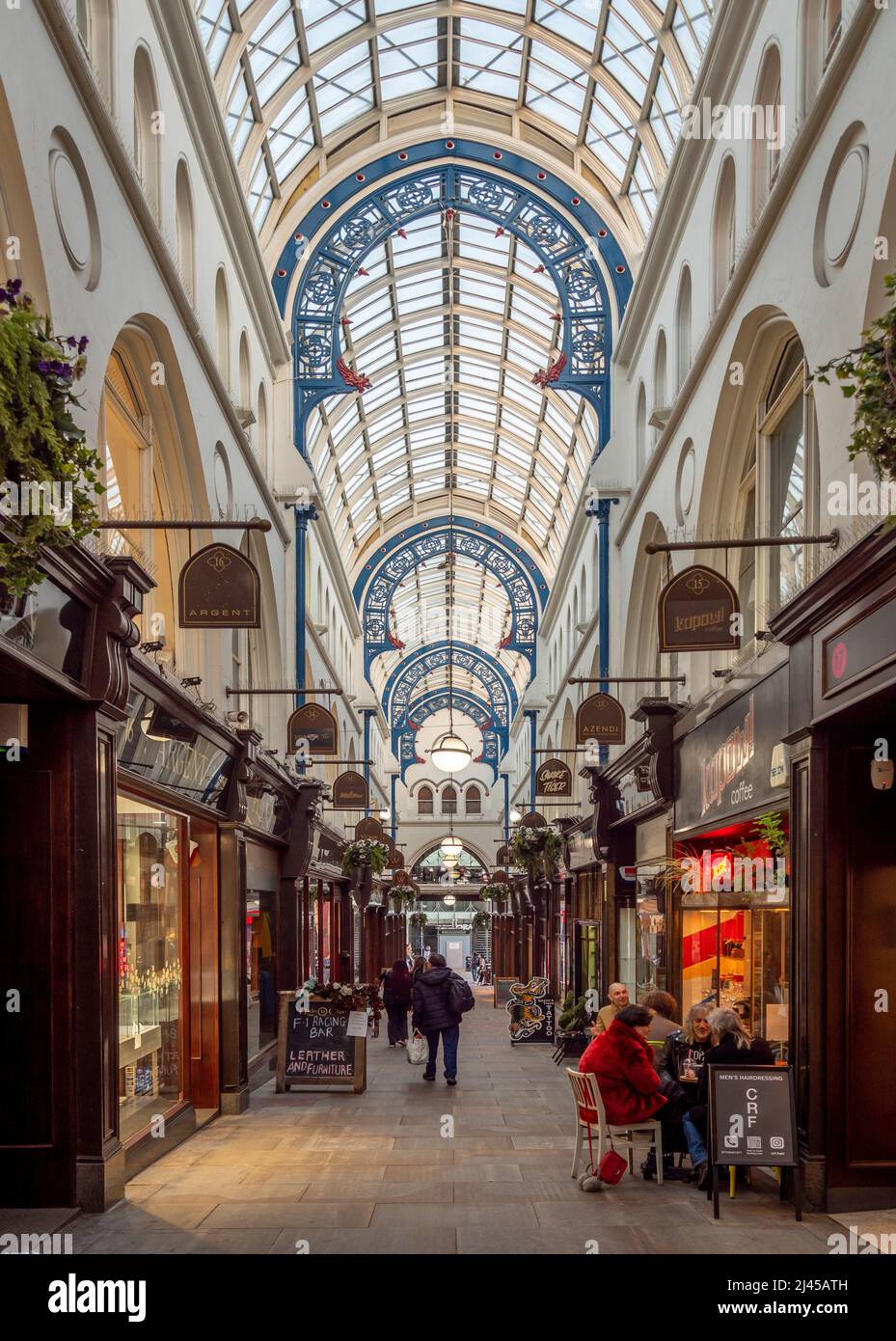 Shoppers in Thornton's Arcade, in the Victoria Quarter retail area of ...