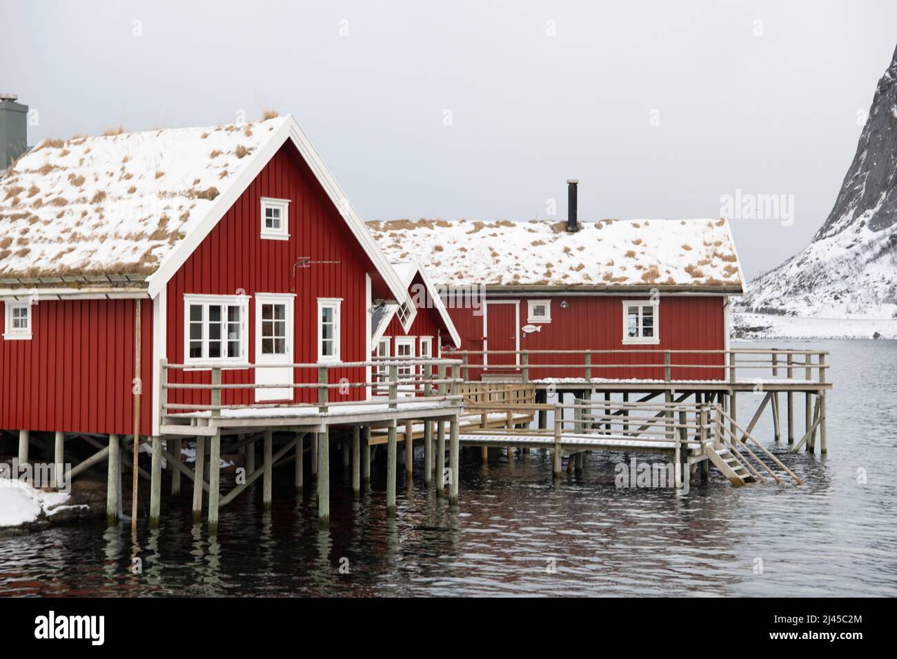 Lofoten, typische Häuser der Fischer, Nordland, Ä, Stelzenhäuser, Stock Photo