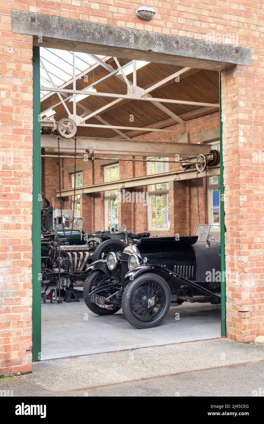 Vintage Bentley restoration workshop at Bicester Heritage Centre. Oxfordshire, England Stock Photo