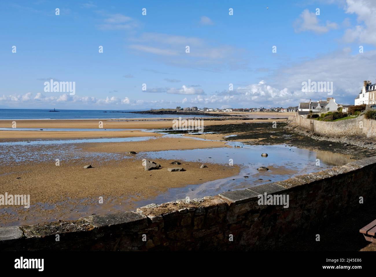 Elie Fife Scotland a coastal resort village, the tide is out and locals