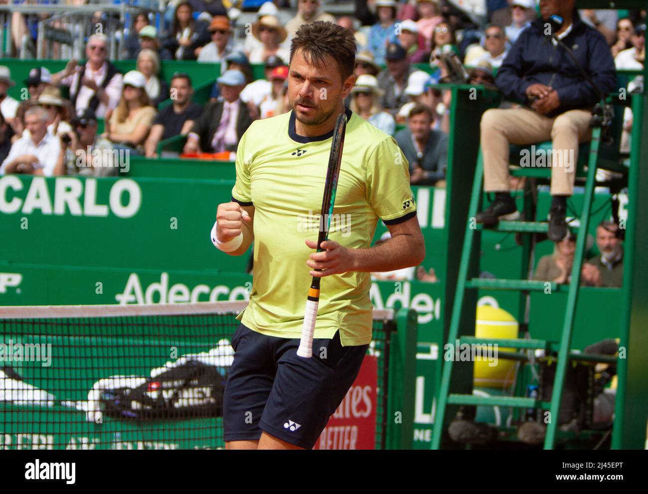 Stanislas Wawrinka of Suisse during the Rolex Monte-Carlo Masters 2022, ATP  Masters 1000 tennis tournament on April 11, 2022 at Monte-Carlo Country  Club in Roquebrune-Cap-Martin, France - Photo Laurent Lairys/ABACAPRESS.COM  Stock Photo -