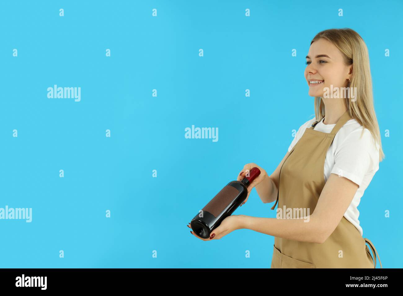 Concept of job with young woman waiter, space for text Stock Photo