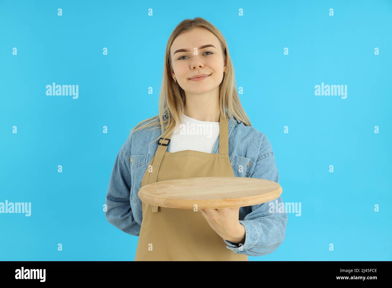 Concept of job with young woman waiter Stock Photo