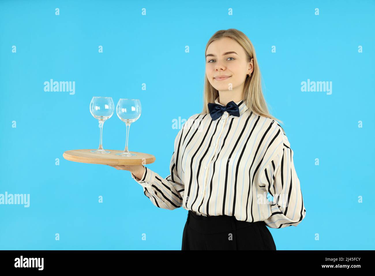 Concept of job with young woman waiter Stock Photo
