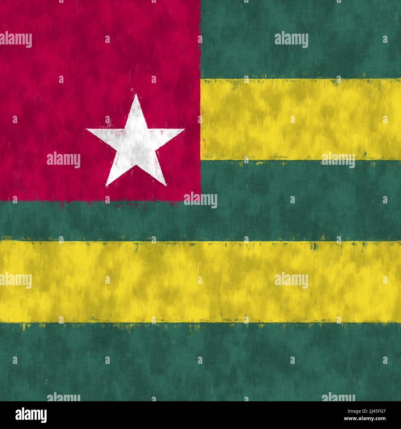Togo oil painting. Togo emblem drawing canvas. A painted picture of a country's flag. Stock Photo