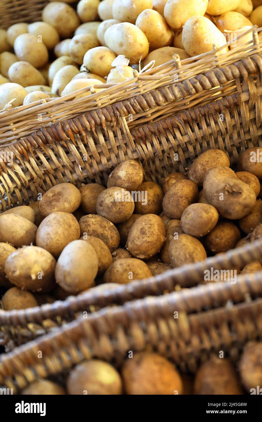 Villeneuve-sur-Lot (south-western France): potatoes on a market stall Stock Photo