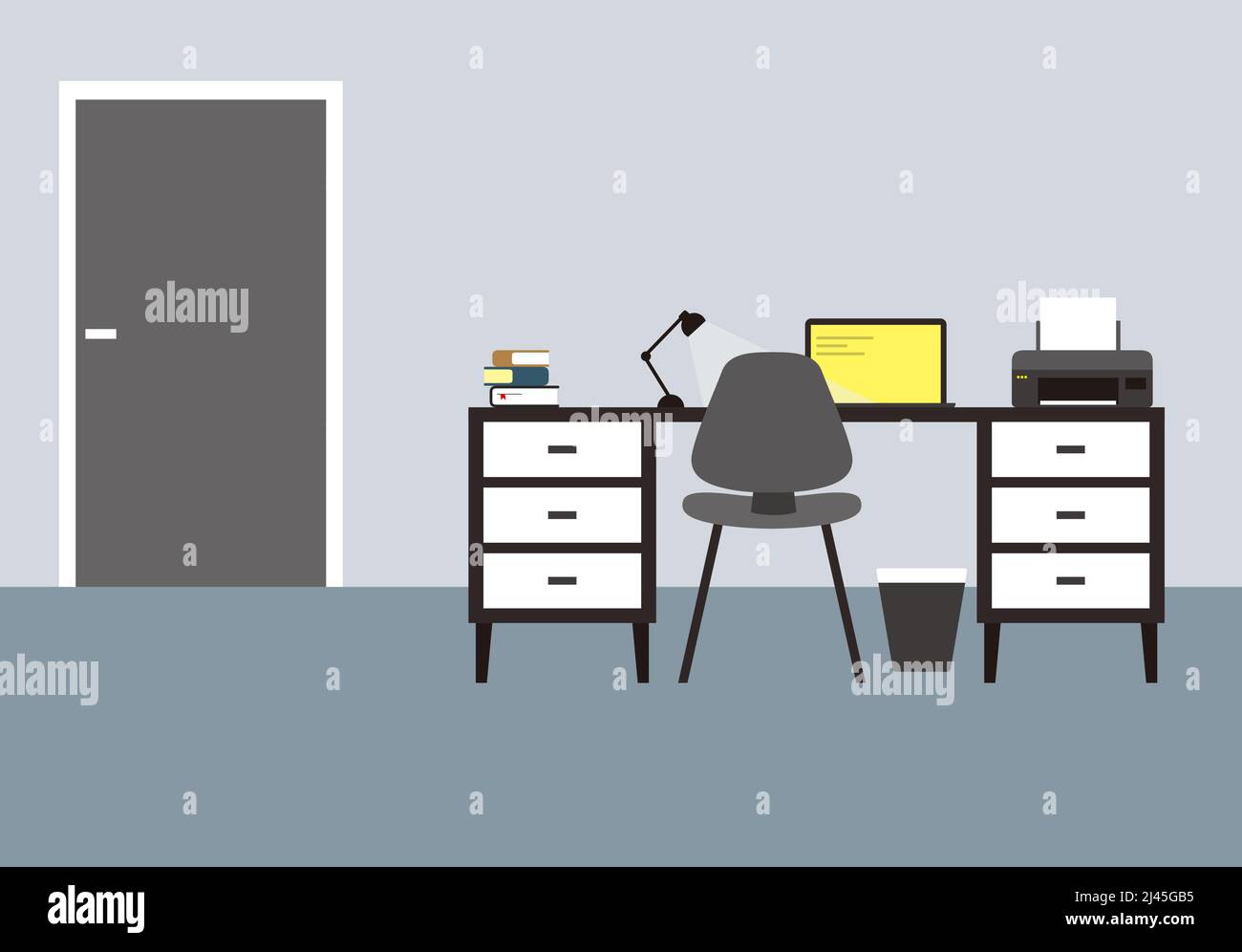 desk with computer and other things, vector illustration Stock Vector