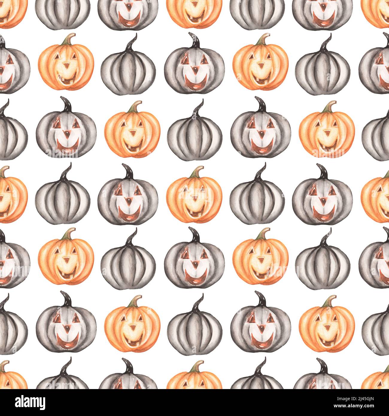 Watercolor hand drawn Halloween seamless pattern, Scary Party