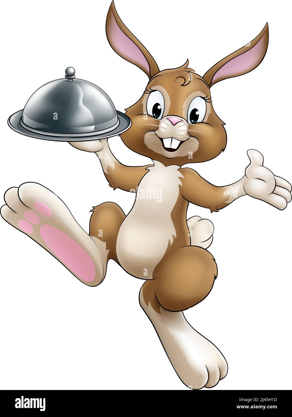 Easter Bunny Rabbit Cartoon Food Tray Cloche Chef Stock Vector