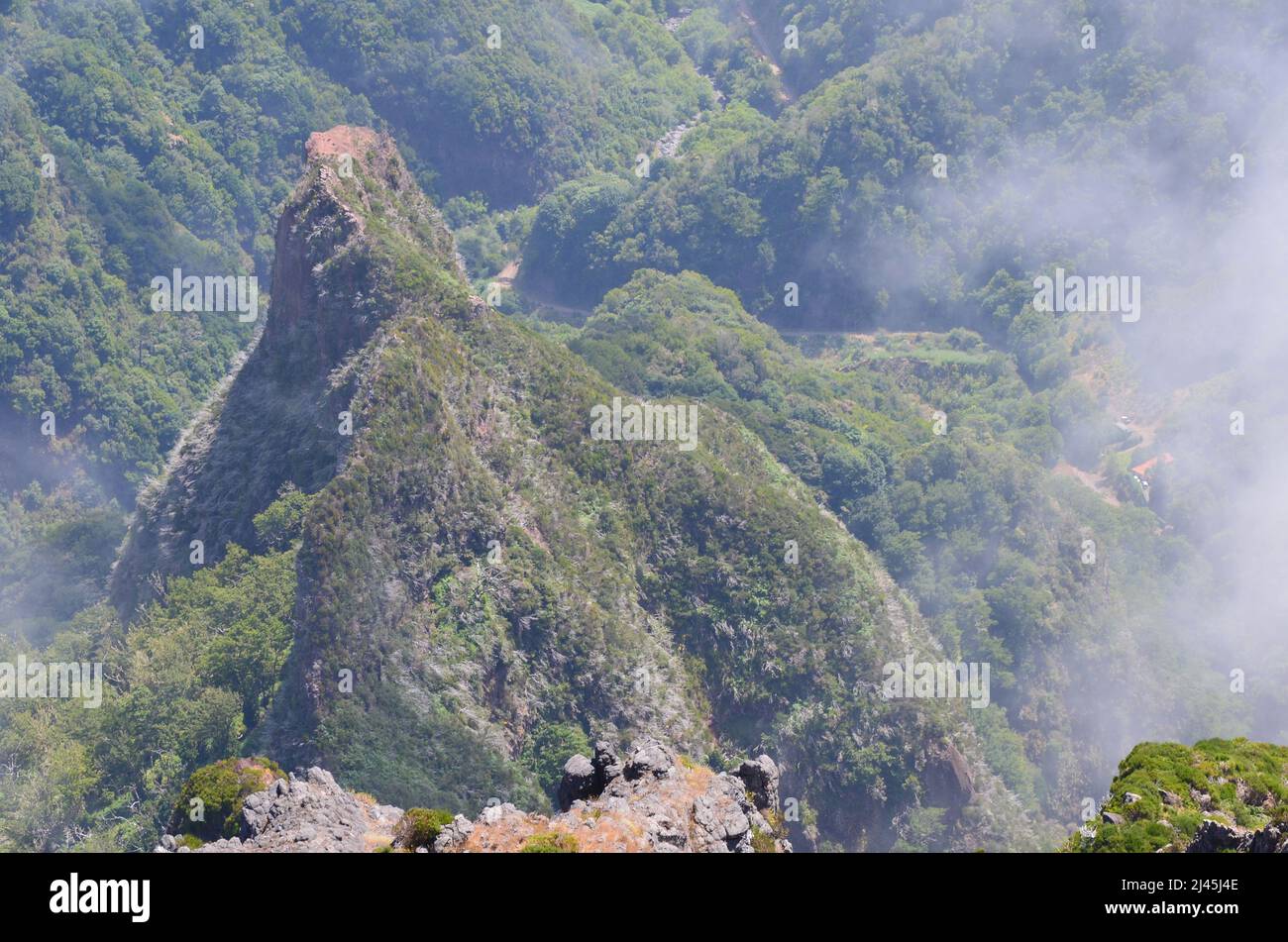 The northern slopes of Madeira’s mountains, thickly covered with laurisilva forest Stock Photo
