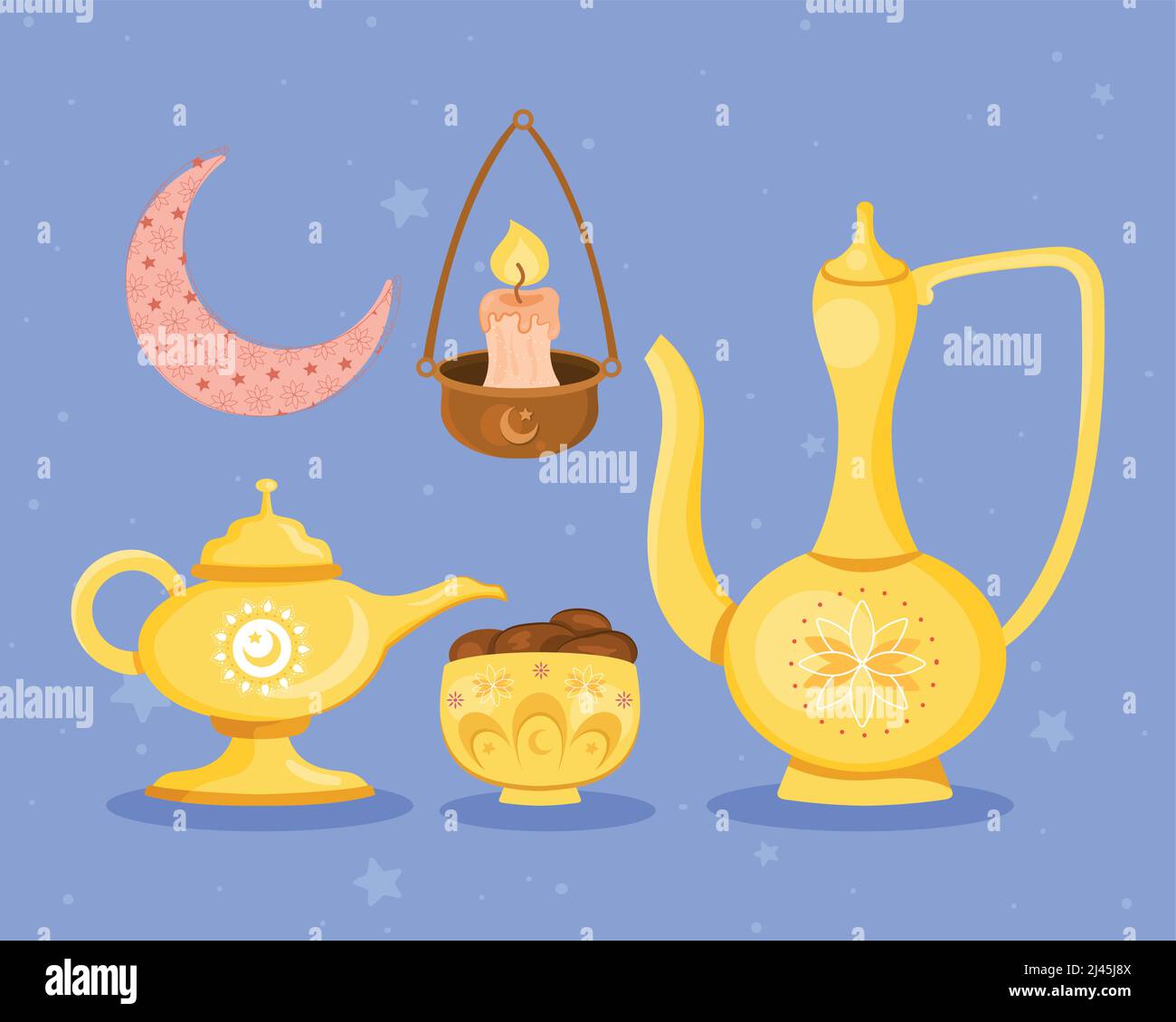 five eid mubarak set icons Stock Vector