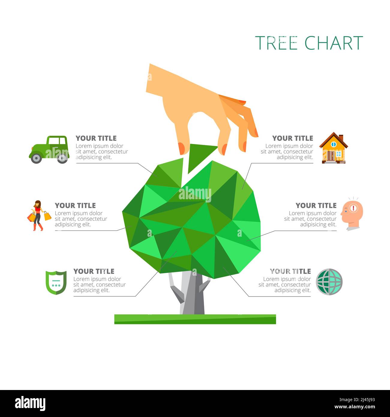 Tree chart with six options. Metaphor diagram, option graph, layout ...