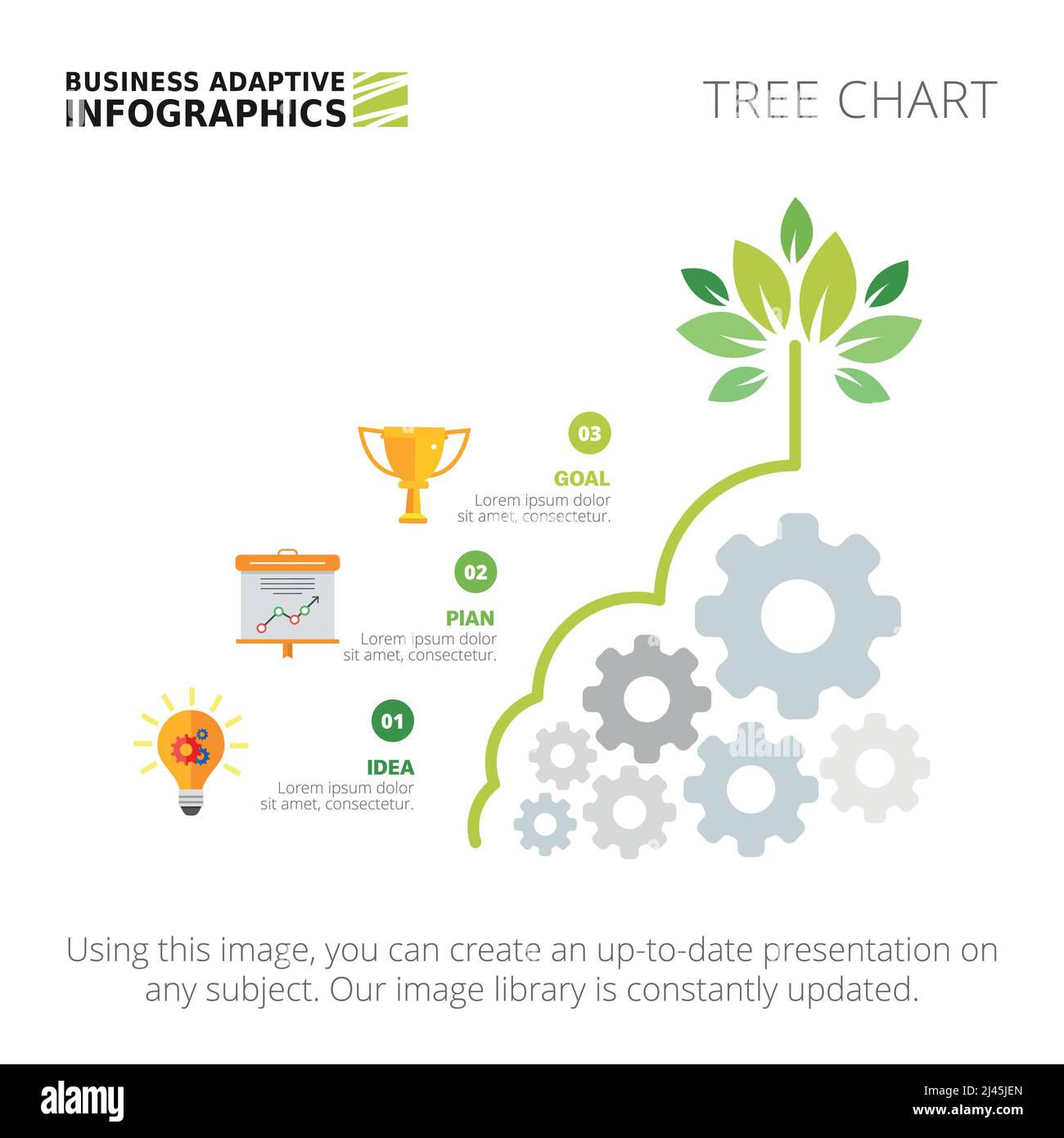 Tree chart with three steps. Process diagram, metaphor chart, layout ...
