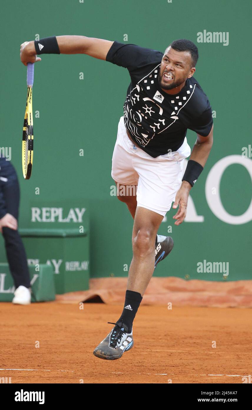 April 11, 2022, Roquebrune-Cap-Martin, France: Jo-Wilfried Tsonga of France  during day 2 of the Rolex Monte-Carlo Masters 2022, an ATP Masters 1000  tennis tournament on April 11, 2022, held at the Monte-Carlo