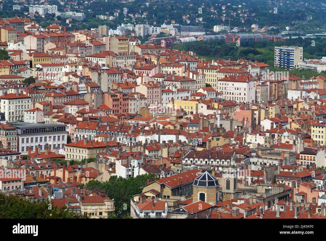 Lyon (central-eastern France): aerial view of traditional houses on the hill of La Croix-Rousse District Stock Photo