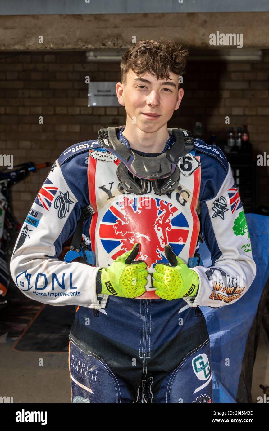 William Richardson. Motorcycle Speedway rider.  British Under-21 Semi-final at Mildenhall on 10 April 2022 Stock Photo