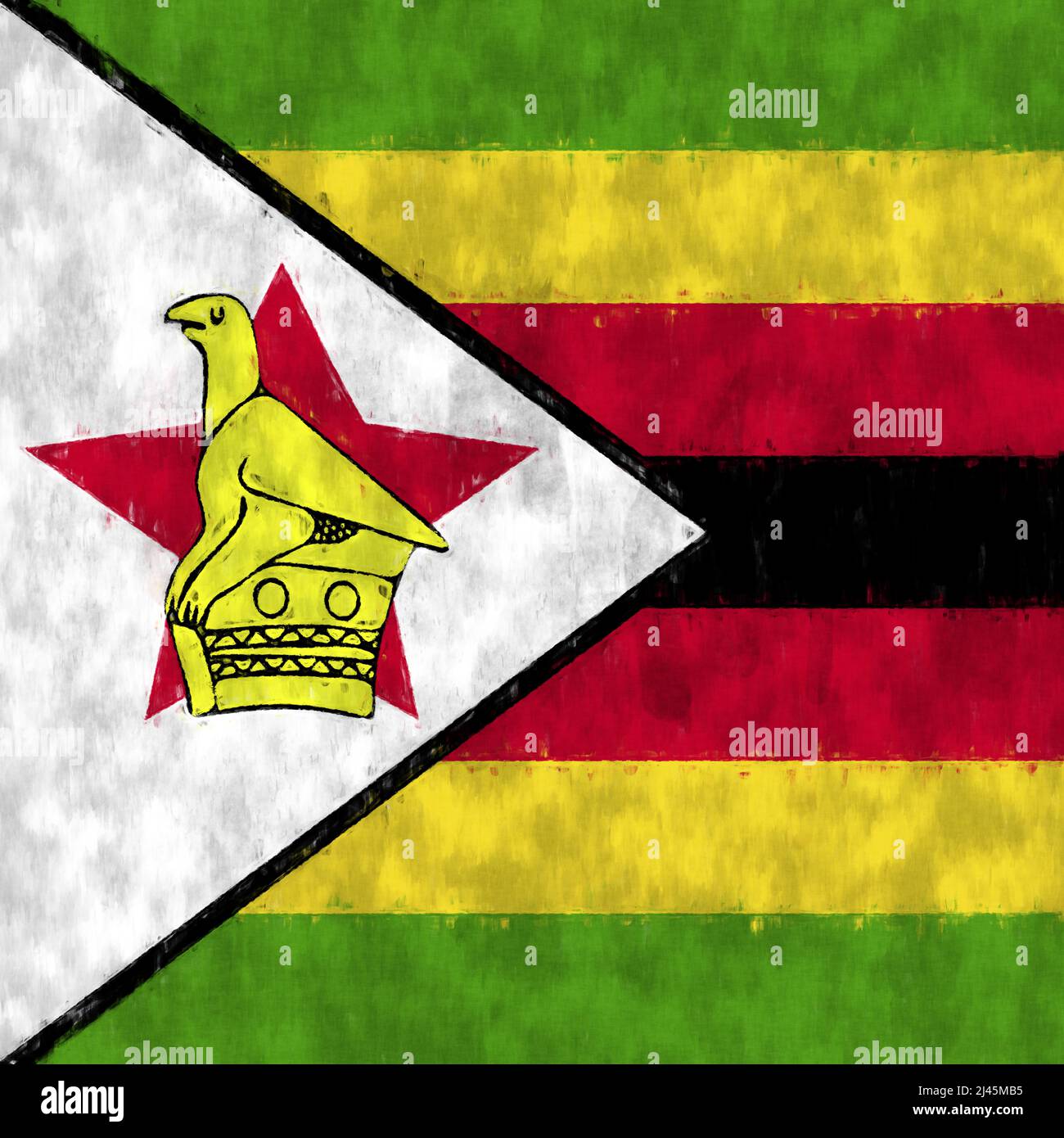 Zimbabwe oil painting. Zimbabwe emblem drawing canvas. A painted picture of a country's flag