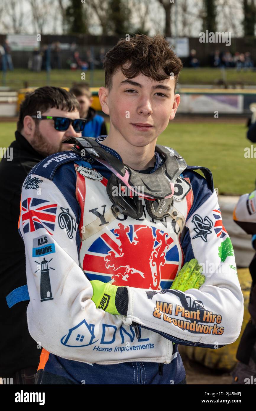 William Richardson.  Motorcycle Speedway rider.  British Under-21 Semi-final at Mildenhall on 10 April 2022 Stock Photo