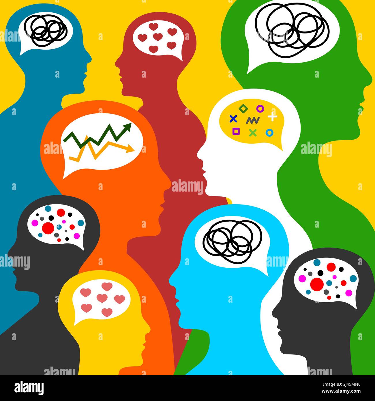 Neuro diversity, people in crowd. Pattern with doodle people Stock Vector