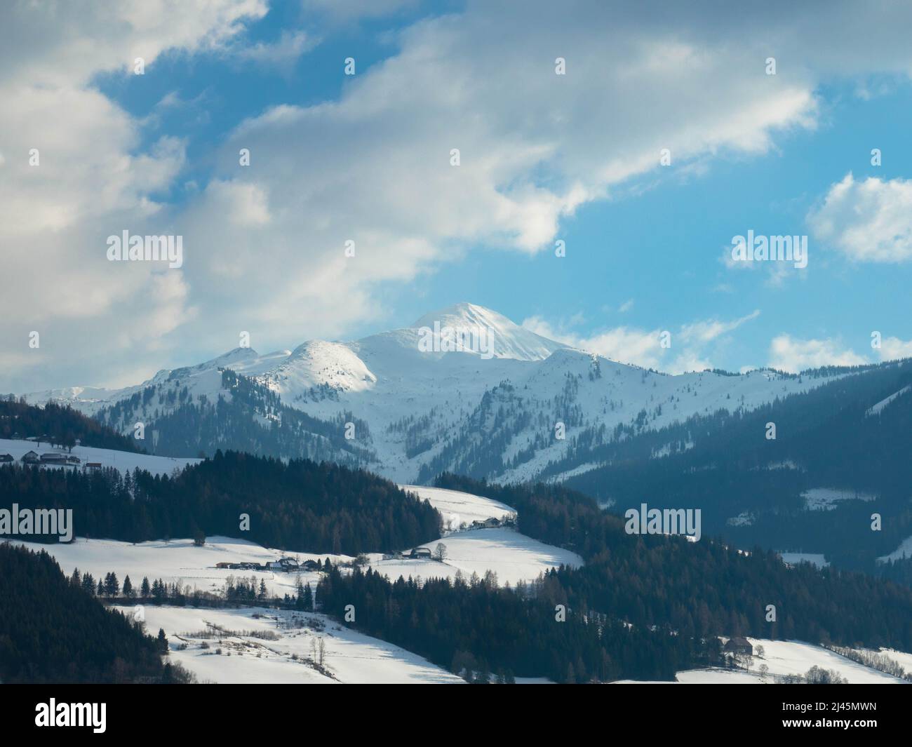 Panorama view of snowy winter panorama of the Dachstein Alps. Dachstein ...