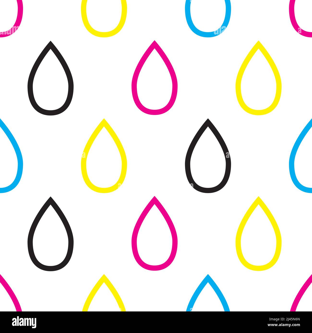 CMYK drops seamless geometric flat pattern. CMYK background. Vector illustration, backdrop Stock Vector