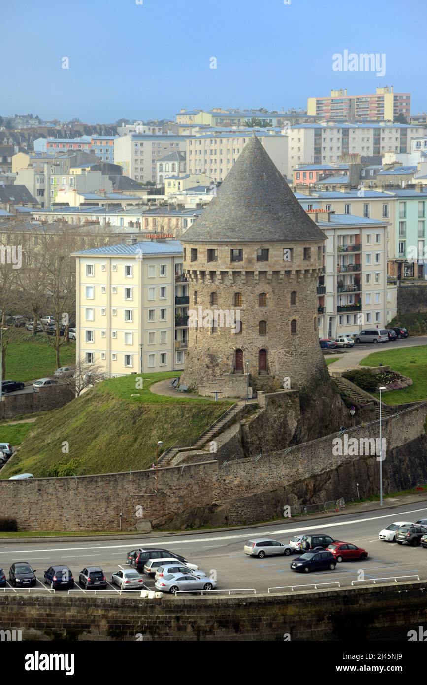 Townscape, Cityscape or View over the Medieval Tower, Tour Tanguy or Tanguy Tower & Modernist Buildings & Skyline in Brest Brittany France Stock Photo
