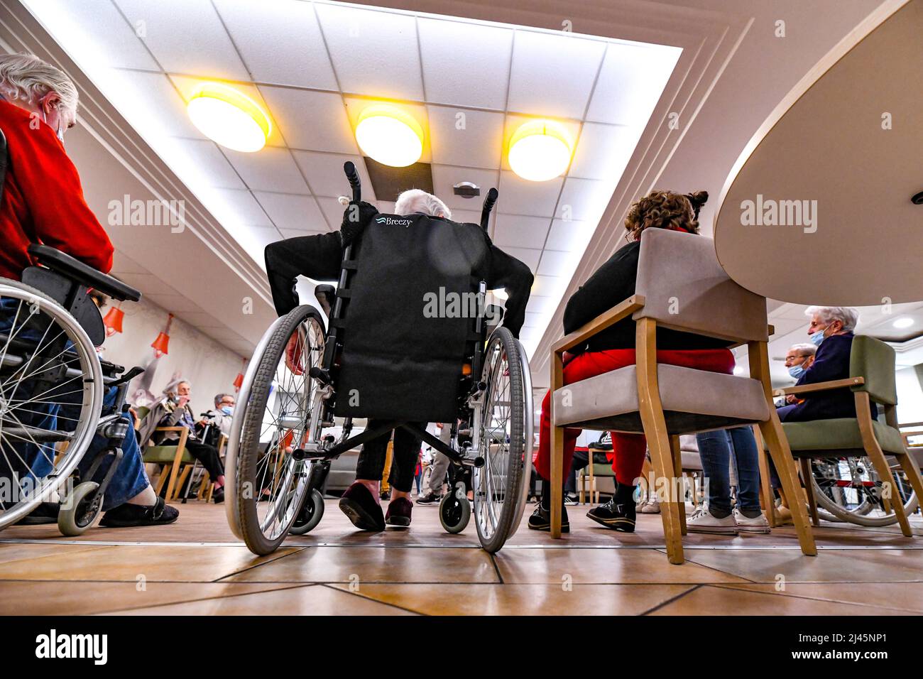 Nursing home ÒEHPAD Les Cents ClochersÓ in Rouen (Normandy, northern France): elderly person in a wheelchair Stock Photo