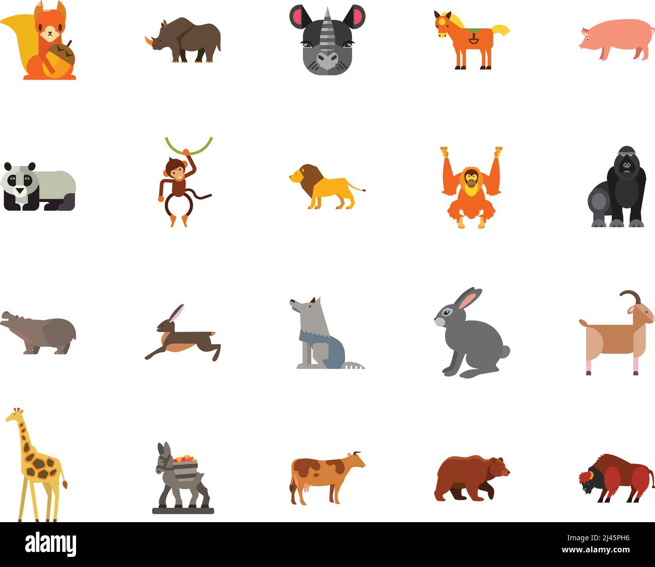 Animals icon set. Can be used for topics like mammals, zoo, wildlife, nature, fauna, environment Stock Vector