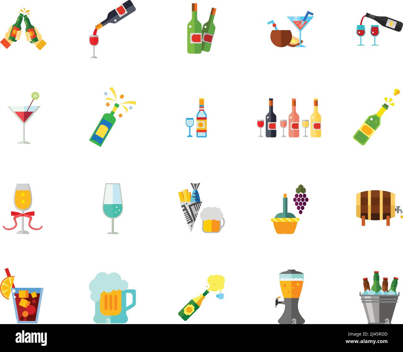 Alcohol icon set. Can be used for topics like party, bar, addiction, alcoholism, alcoholic beverage store Stock Vector