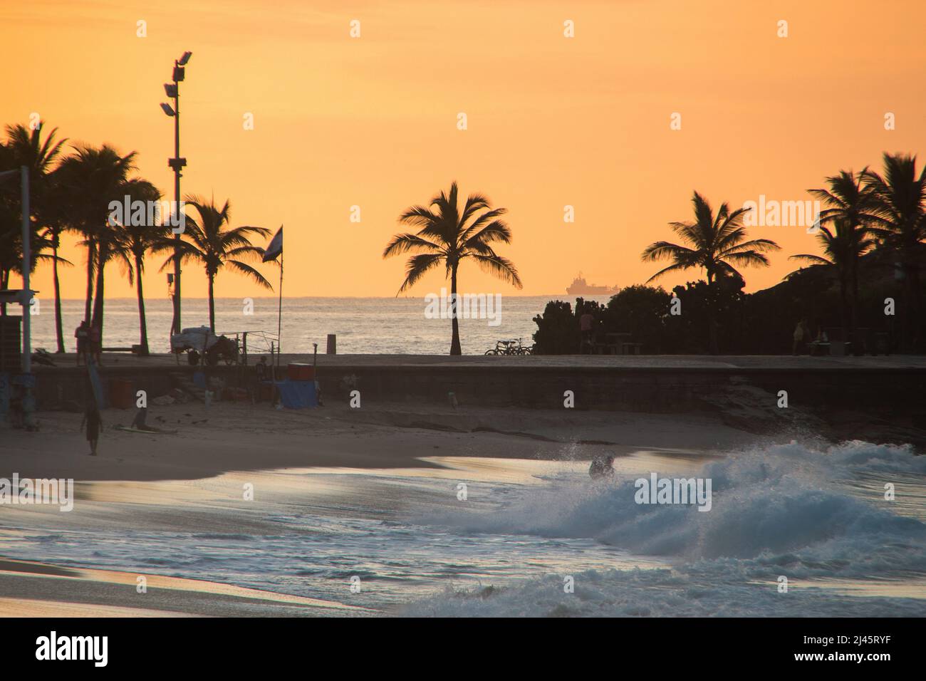 sunrise at arpoador beach in Rio de Janeiro, Brazil. Stock Photo