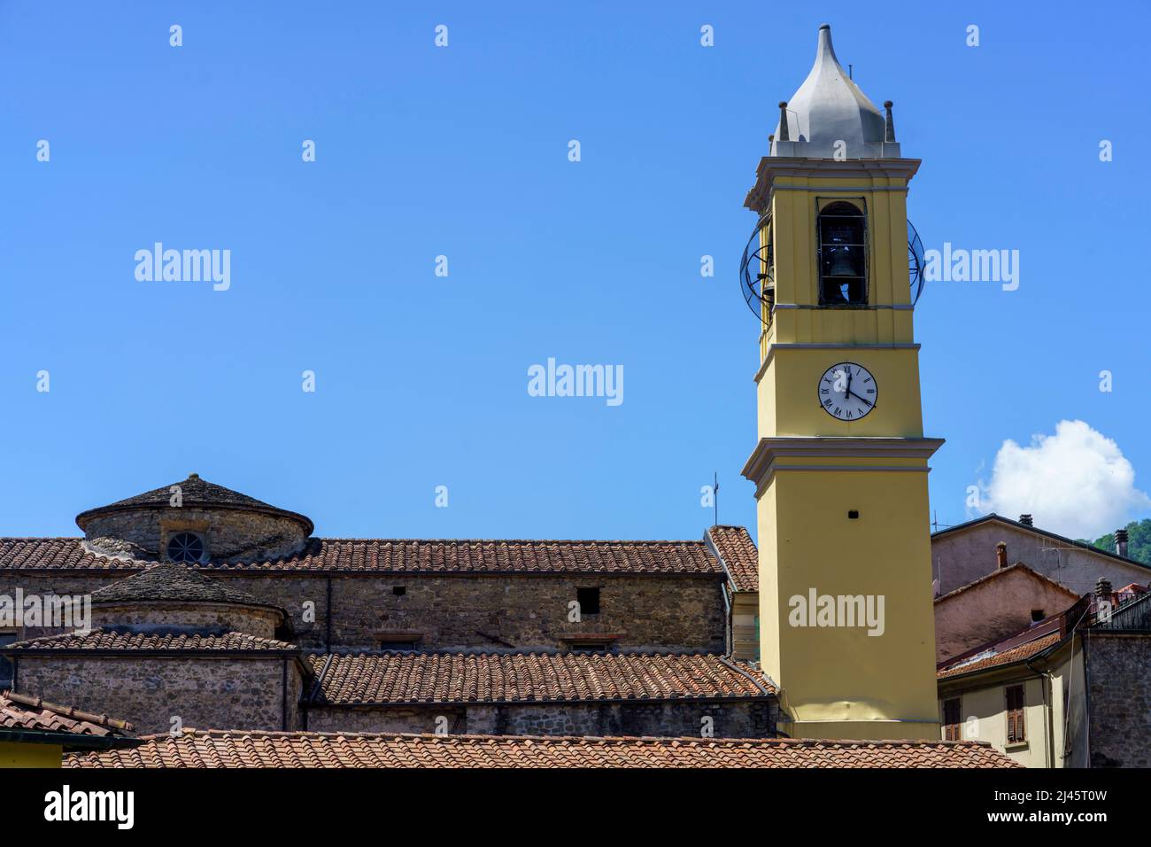 Villafranca in Lunigiana, Massa e Carrara province, Tuscany, Italy: belfry of historic church Stock Photo