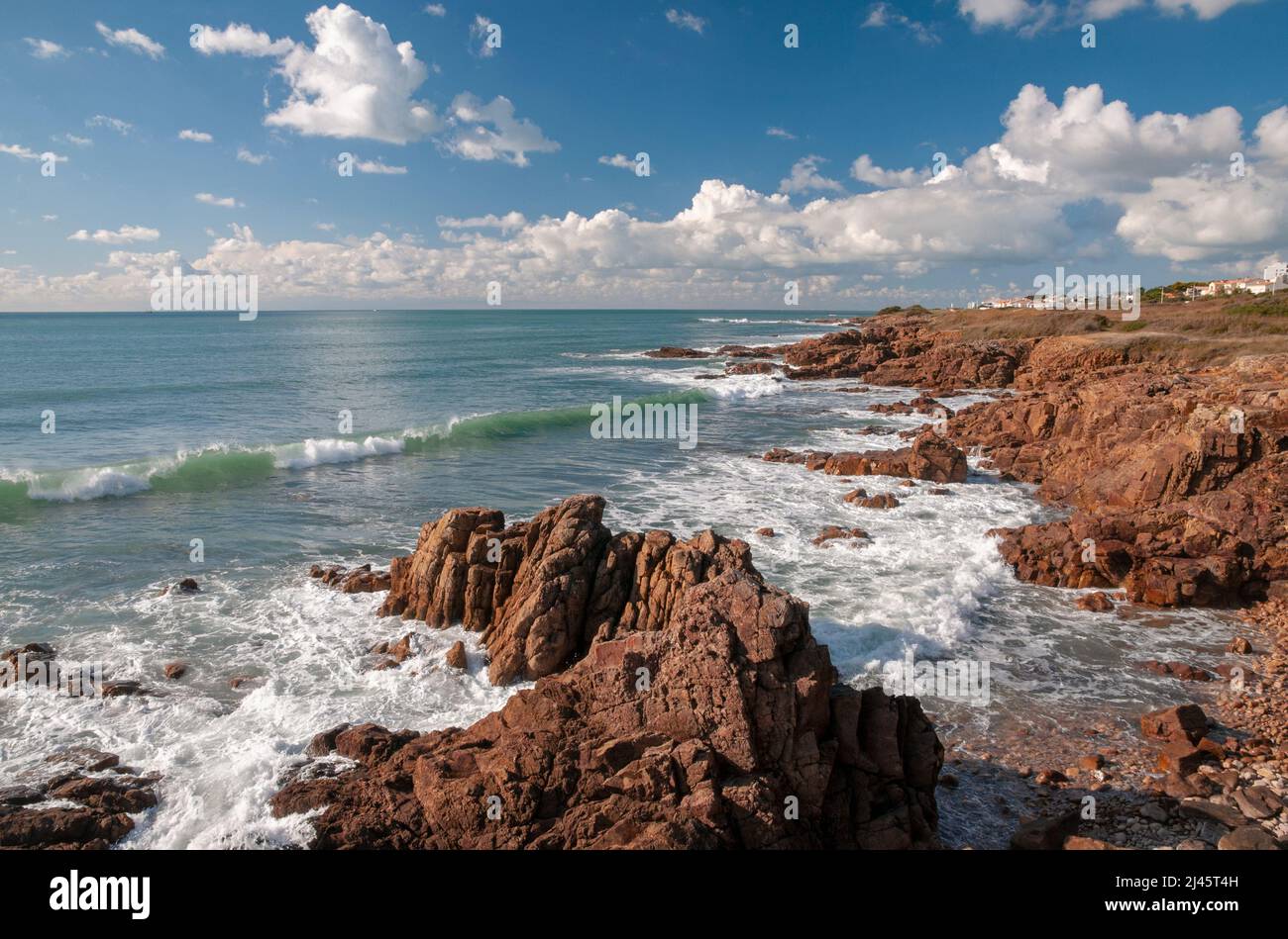 The Cote de Lumiere (Coast of Light) near les Sables d'Olonne. Several seaside resorts are located along the coast of the Vendee (85), Pays de la Loir Stock Photo