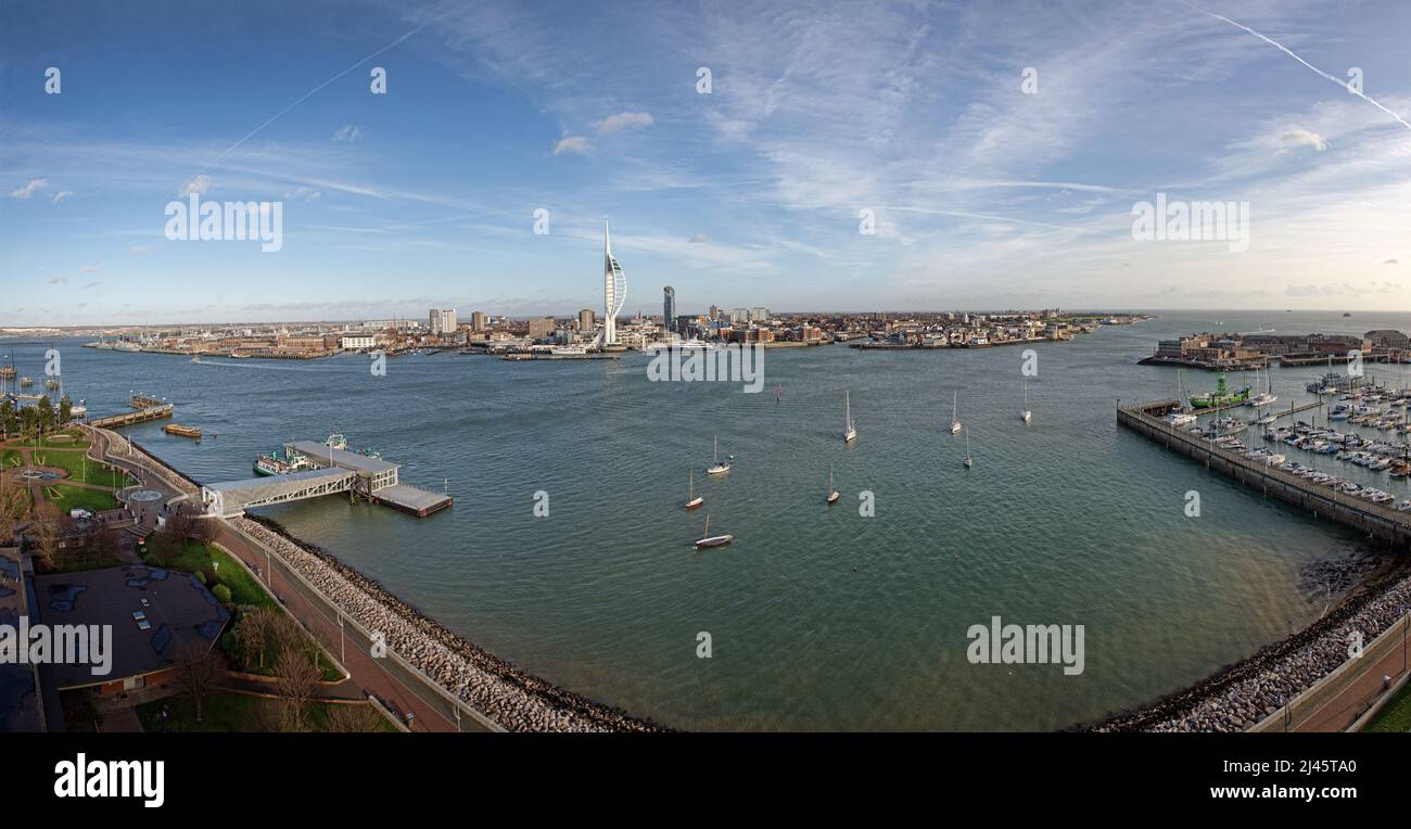 A panoramic view of Portsmouth Harbour, England. Stock Photo