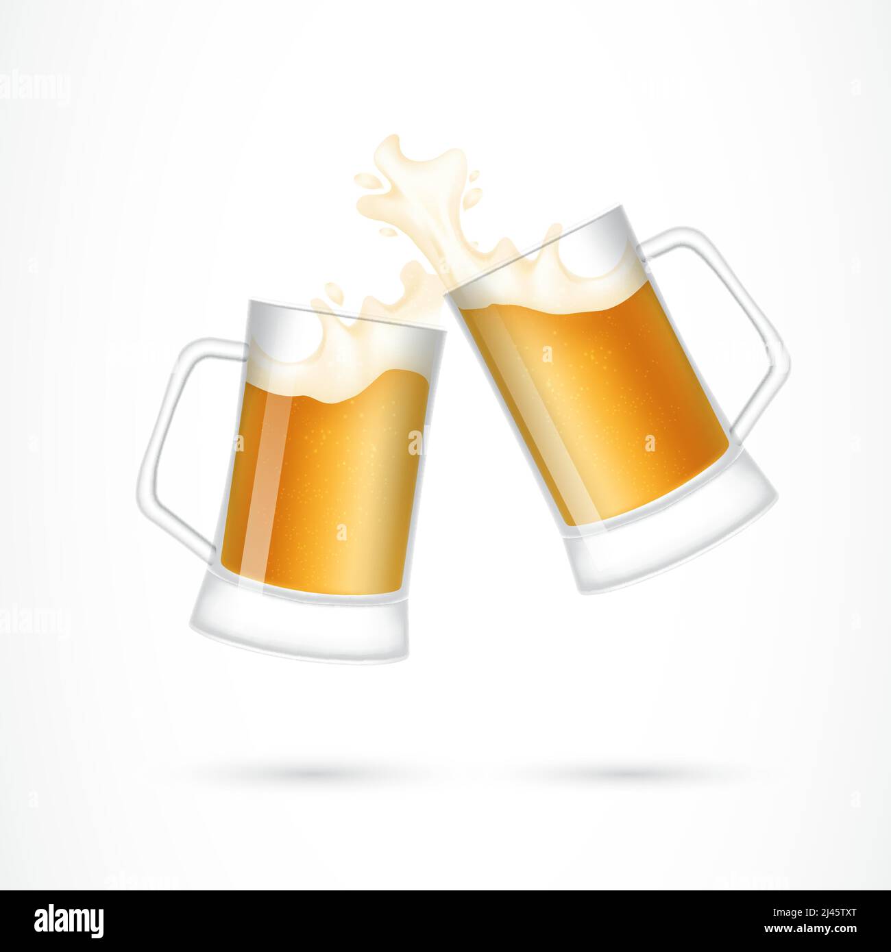 Pair of beer glasses making a toast. Party, pub, drinking. Festive concept. Can be used for topics like festival, entertainment, alcoholic beverages. Stock Vector