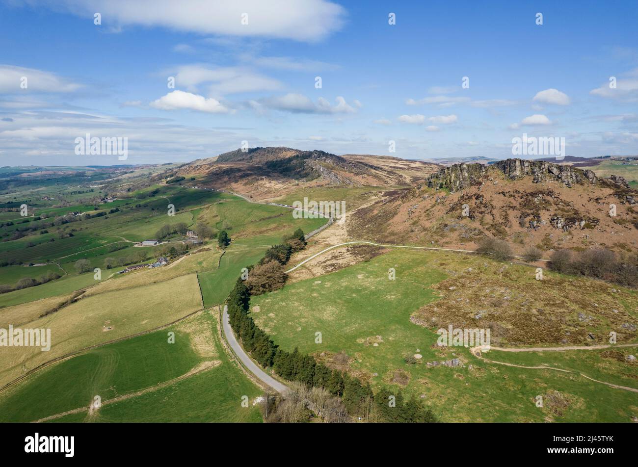 Winding road beside, the Roaches, Peak District National Park. Stock Photo