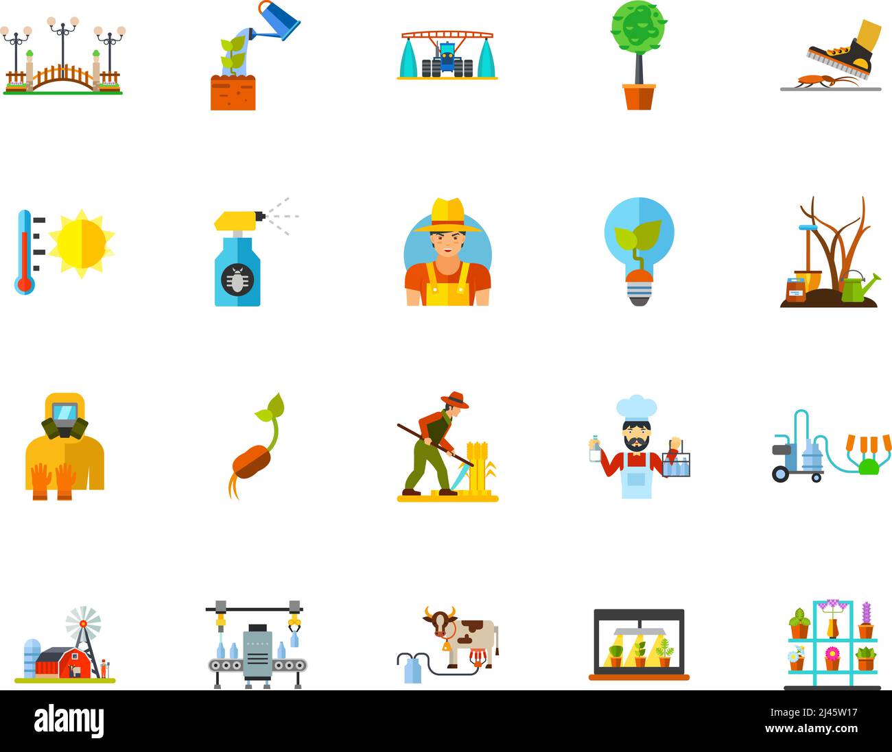 Agriculture icon set. Can be used for topics like gardening, farming, agronomy, crop growing Stock Vector
