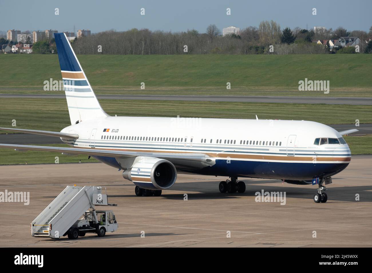 Boeing 767 of the Spanish charter airline Privilege Style seen at Birmingham airport UK in April 2022 sometimes used by the UK Home Office Stock Photo