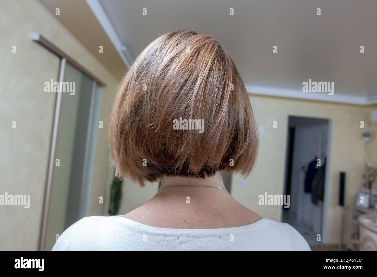 Women's short hairstyle back view Stock Photo - Alamy