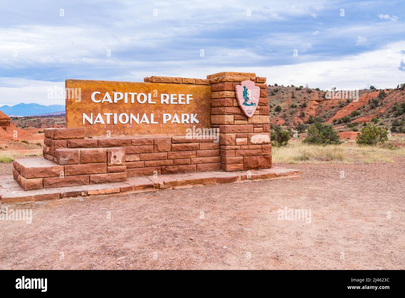 Torrey, UT - October 7, 2021 - Entrance sign to Capitol Reef National Park in Utah Stock Photo