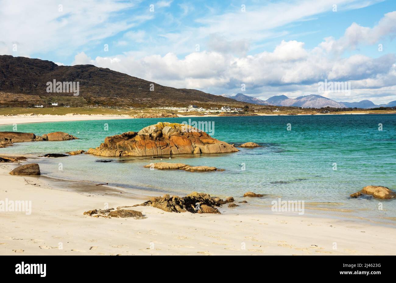 Beautiful view on Gurteen Beach, Public beach in Roundstone with whitesand beach and calm water