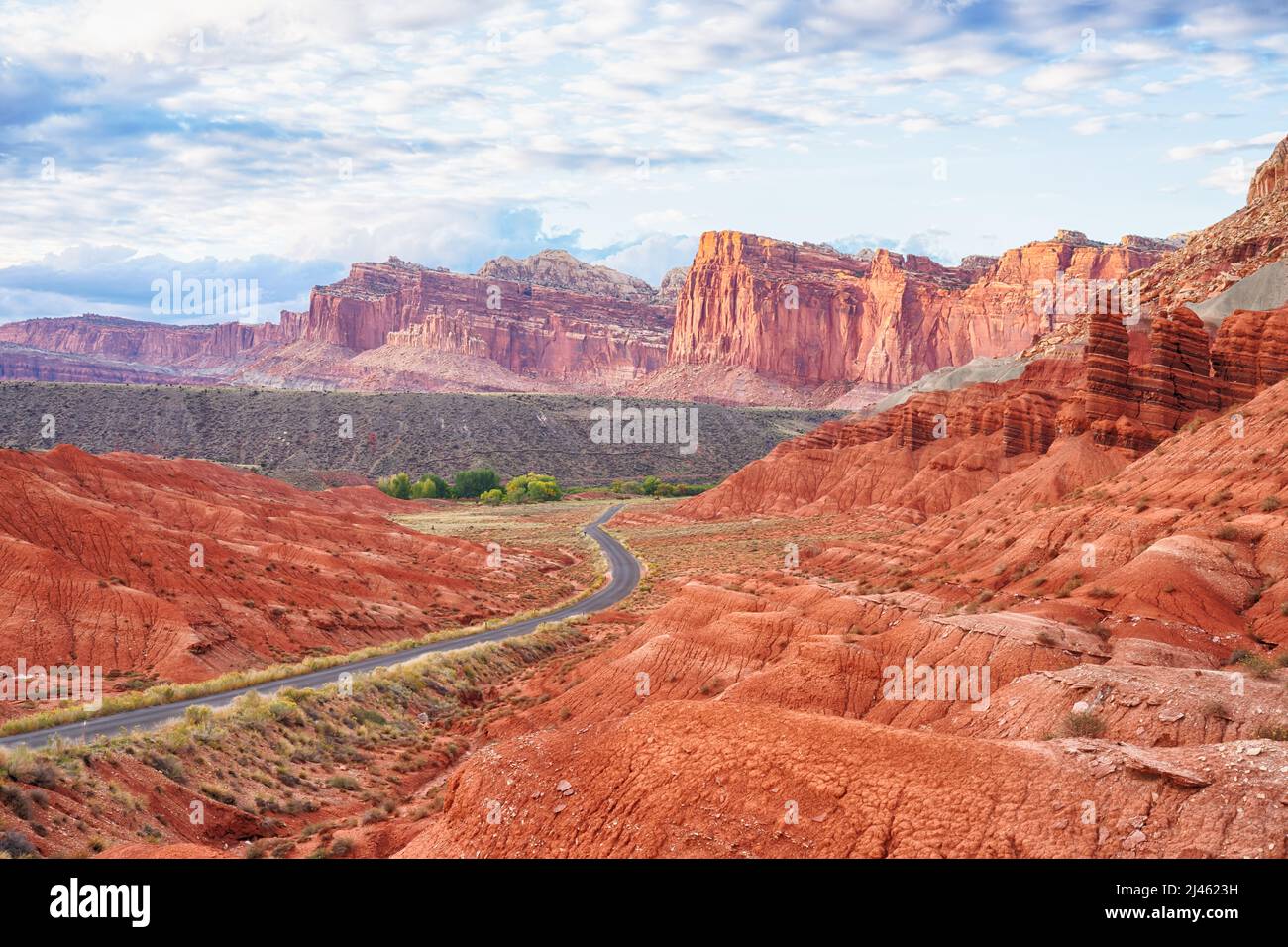 Beautiful Cliffs & Buttes along the Scenic Drive in Capitol Reef Nation Park, Utah Stock Photo