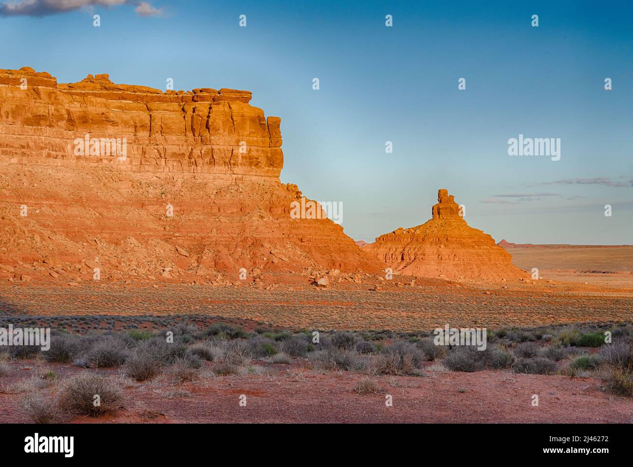 Sunset among the beautiful sandstone formations in Valley of the Gods, Utah Stock Photo
