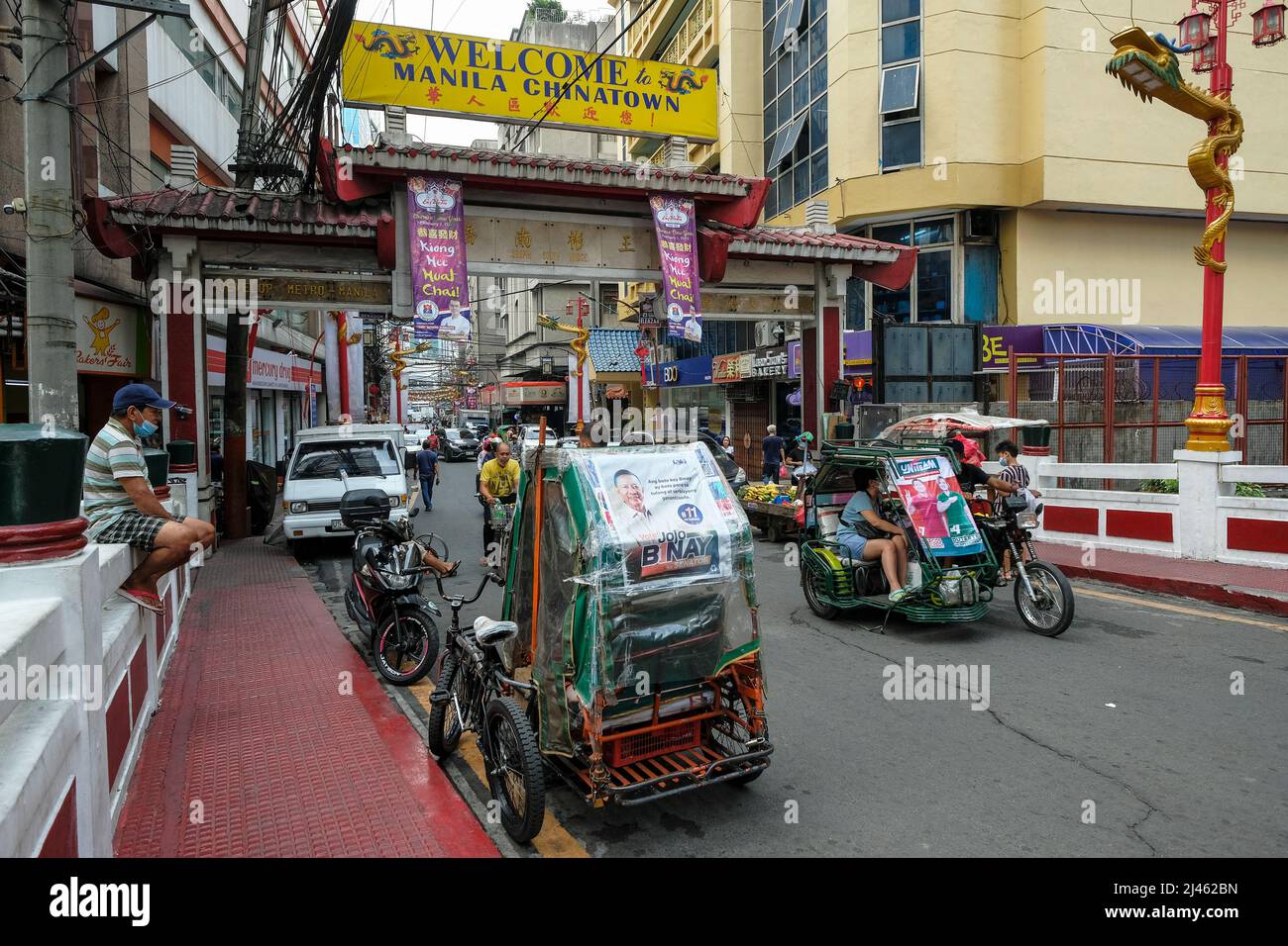 Manila, Philippines - March 2022: Manila Chinatown Welcome Arch on March 24, 2022 in Manila, Philippines. Stock Photo