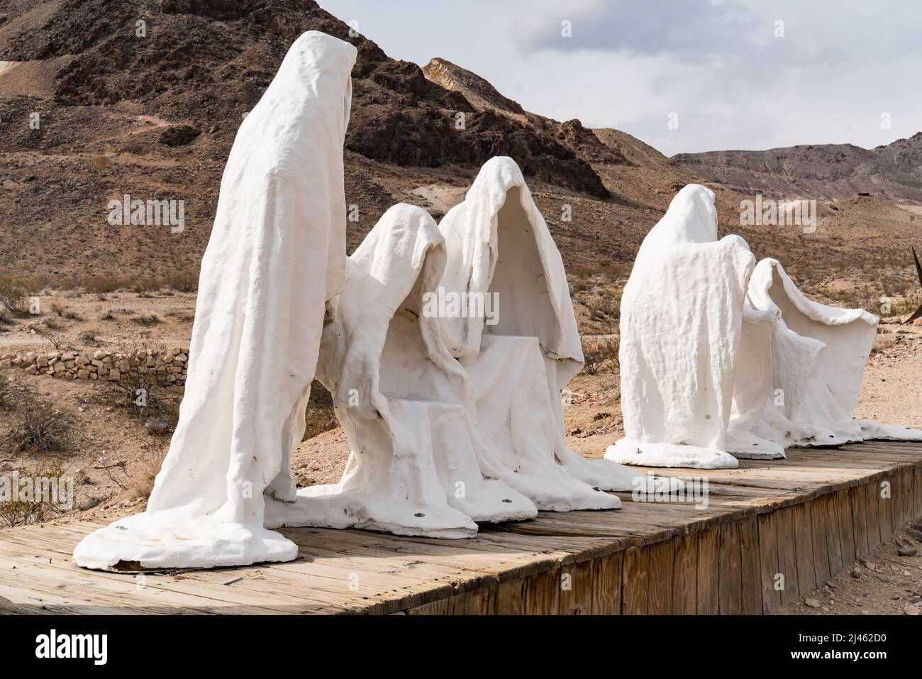 Rhyolite, NV,  - March 4, 2022 : Ghostly plaster statues named 'Last Supper' created by artist Albert Szukalski Stock Photo